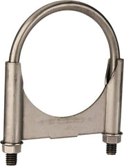 Made in USA - 3/8-16 UNC, Round U Bolt Clamp with Clamping/Guillotine Mount for 3-1/4" Pipe - 1-1/2" Thread Length, 3-3/4" Wide, Grade 304, Grade 2 (Nut) Stainless Steel - Makers Industrial Supply