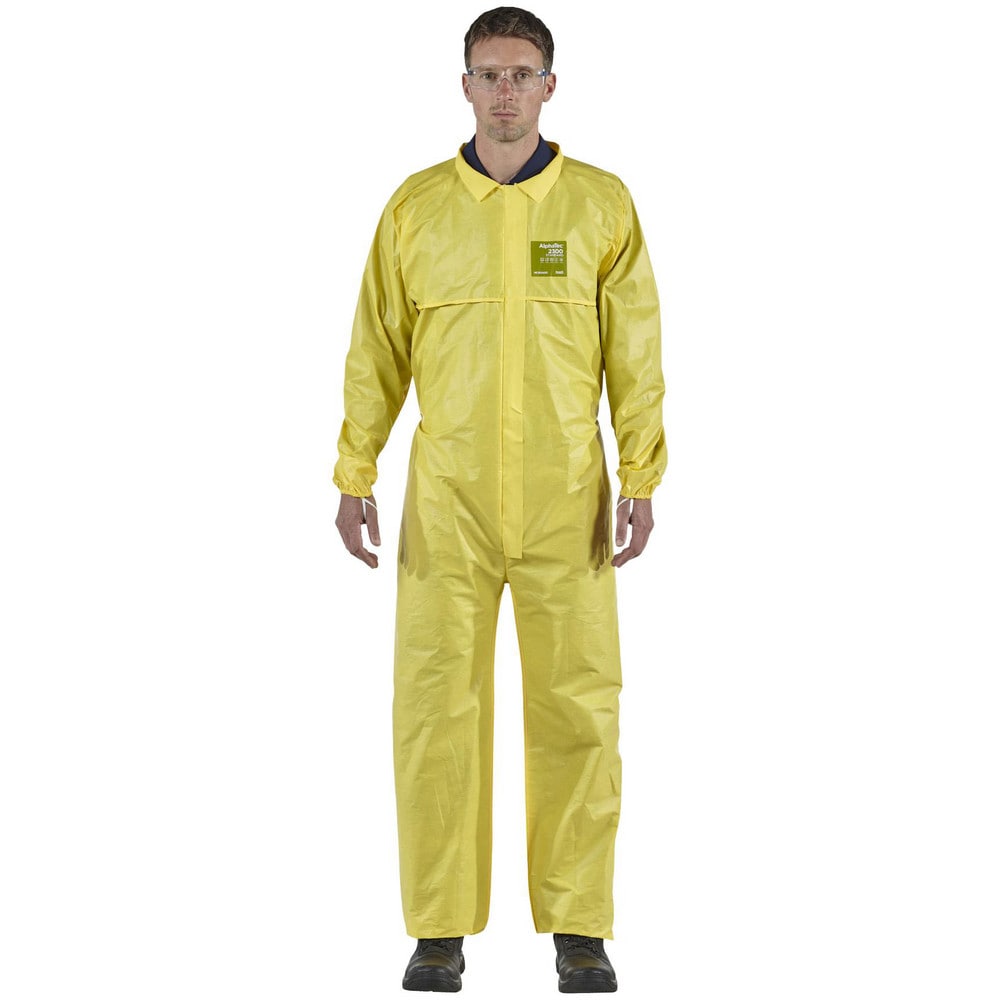 Disposable Coveralls: Size Large, 0.5216 oz, Polyethylene on Bicomponent & Polypropylene/Polyethylene Non-Woven, 2-Way Zipper with Storm Flap Closure