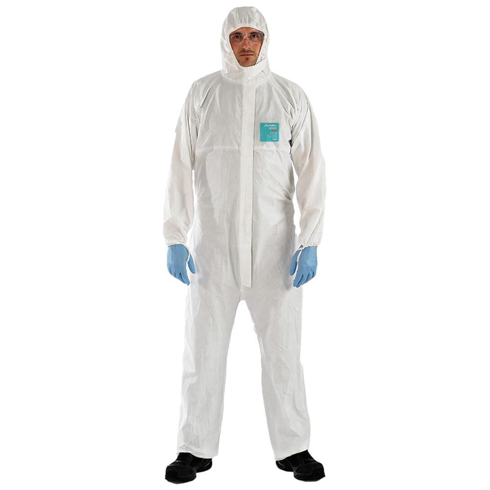 Disposable Coveralls: Size 6X-Large, 0.5298 oz, Microporous Polyethylene Laminate Non-Woven, 2-Way Zipper with Storm Flap Closure