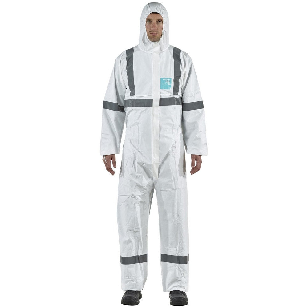 Disposable Coveralls: Size Large, 0.5382 oz, Microporous Polyethylene Laminate Non-Woven, 2-Way Zipper with Storm Flap Closure