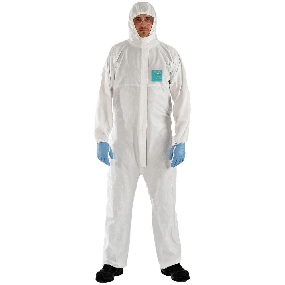 Disposable Coveralls: Size 2X-Large, 0.5382 oz, Microporous Polyethylene Laminate Non-Woven, 2-Way Zipper with Storm Flap Closure