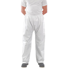 Disposable Pants; Protection Type: Particulate Biological Hazards, Low-Concentration Liquid Chemicals; Size: Large; Waist Size: 42; Color: White; Material: Microporous Polyethylene Laminate Non-Woven; Number Of Pockets: 0.000; Closure Type: Elastic