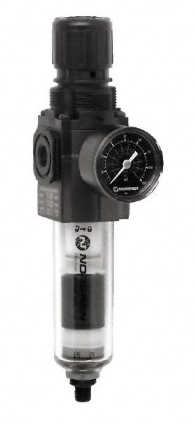 FRL Combination Unit: 3/8 NPT, Compact, 1 Pc Filter/Regulator with Pressure Gauge