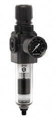 FRL Combination Unit: 1/4 NPT, Compact, 1 Pc Filter/Regulator with Pressure Gauge