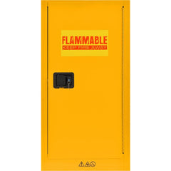 Flammable & Hazardous Storage Cabinets:  16.000 gal Drum, 1.000 Door,  1 Shelf,  Manual Closing,  Safety Yellow