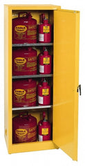 Flammable & Hazardous Storage Cabinets:  24.000 gal Drum, 1.000 Door,  3 Shelf,  Self Closing,  Yellow