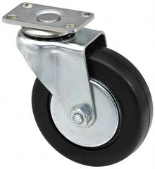 Swivel Top Plate Caster: Hard Rubber, 5" Wheel Dia, 1-3/8" Wheel Width, 350 lb Capacity, 6-1/16" OAH