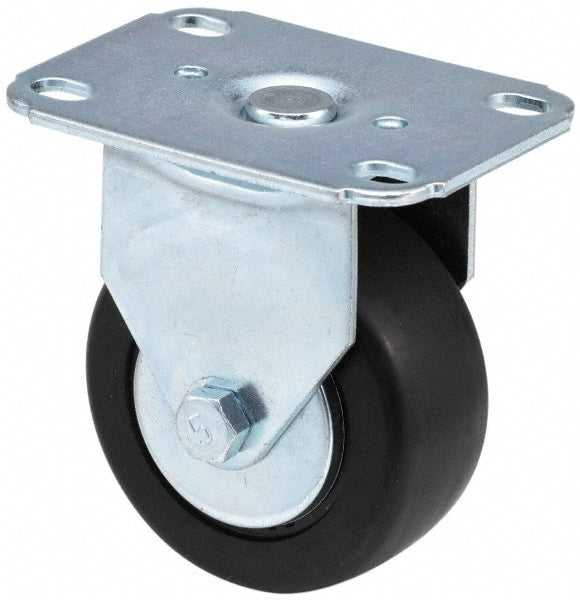 Rigid Top Plate Caster: Hard Rubber, 5" Wheel Dia, 1-3/8" Wheel Width, 350 lb Capacity, 6-1/16" OAH