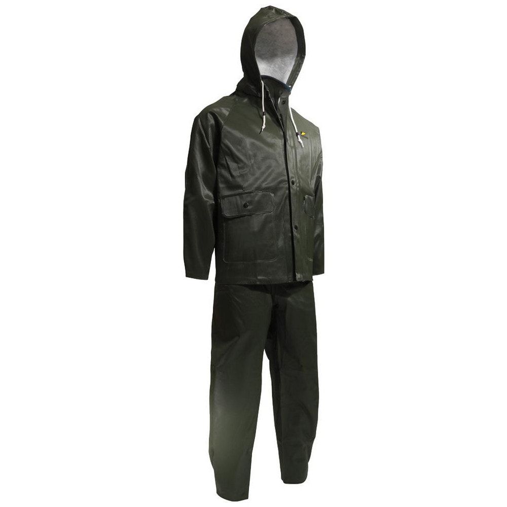 Rain Suit with Pants: Size Medium, Non-Hazardous Protection, Green, PVC on Polyester