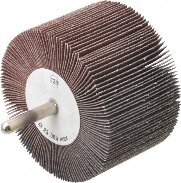 Mounted Flap Wheel: 3" Dia, 2" Face Width, 120 Grit, Aluminum Oxide