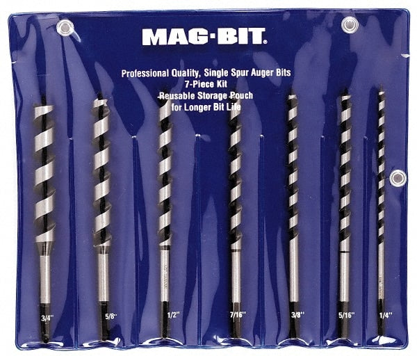 Drill Bit Set: Auger Drill Bits, 7 Pc, Carbon Steel