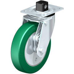 Top Plate Casters; Mount Type: Plate; Number of Wheels: 1.000; Wheel Diameter (Inch): 6; Wheel Material: Polyurethane; Wheel Width (Inch): 2; Wheel Color: Blue