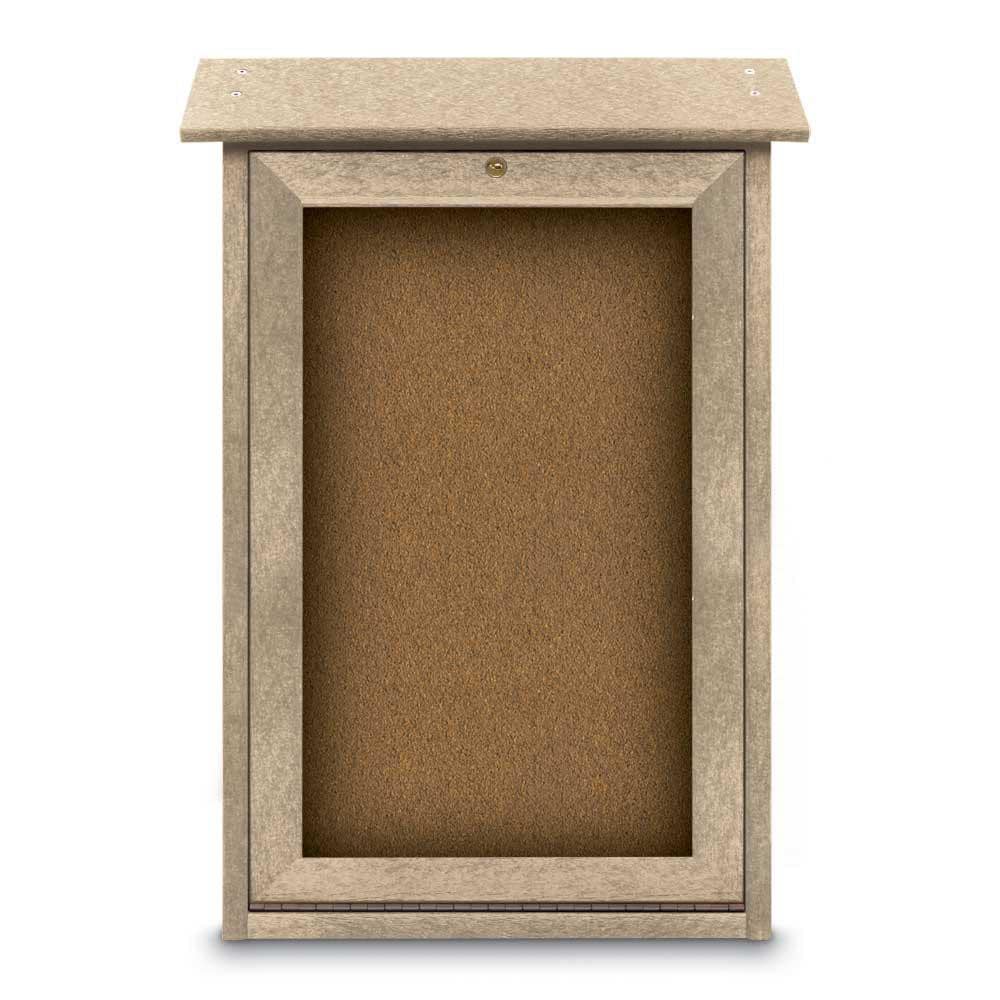 Enclosed Bulletin Board: 18" Wide, 29" High, Cork, Tan