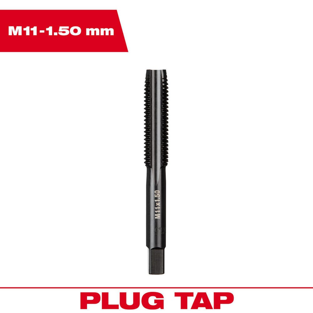 Straight Flute Tap: M11x1.5 4 Flute, Plug Chamfer, 2B Class of Fit, High-Carbon Steel, Black Oxide Finish