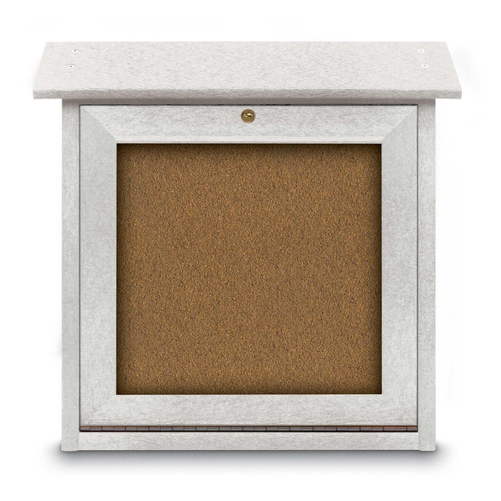 Enclosed Bulletin Board: 18" Wide, 18" High, Cork, Tan