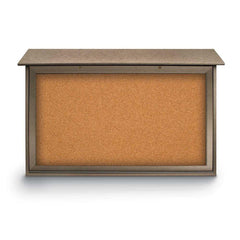 Enclosed Cork Bulletin Board: 45" Wide, 30" High, Cork, Natural Tan