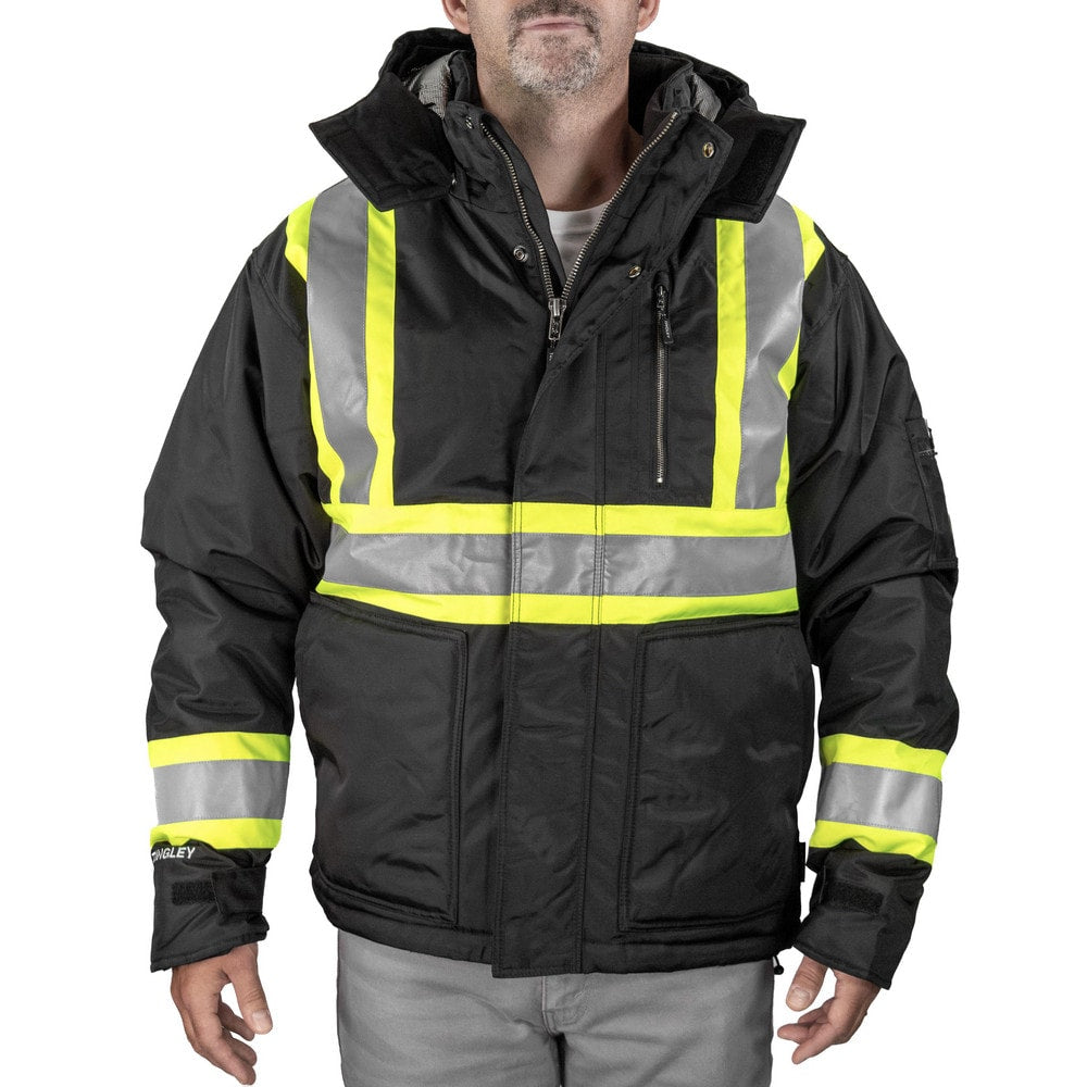 Work Jacket: Size 4X-Large, 420D Polyurethane Coated Nylon & Polyester, Zipper & Snaps Closure