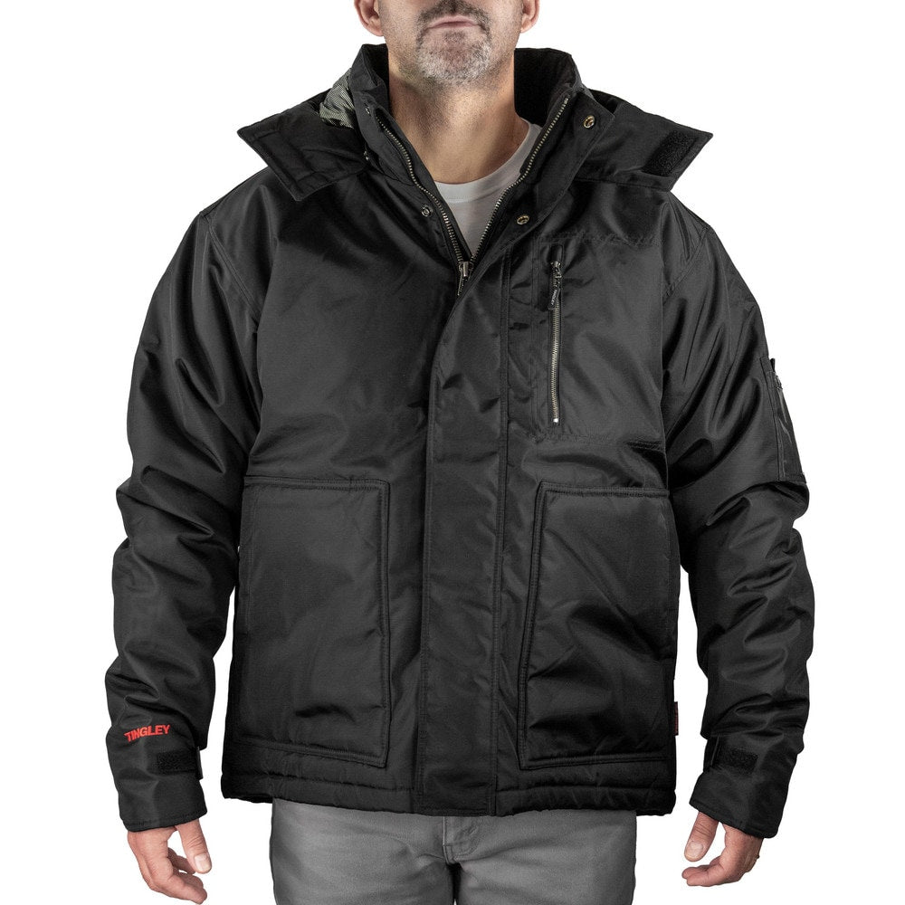 Work Jacket: Size Large, 420D Polyurethane Coated Nylon & Polyester, Zipper & Snaps Closure