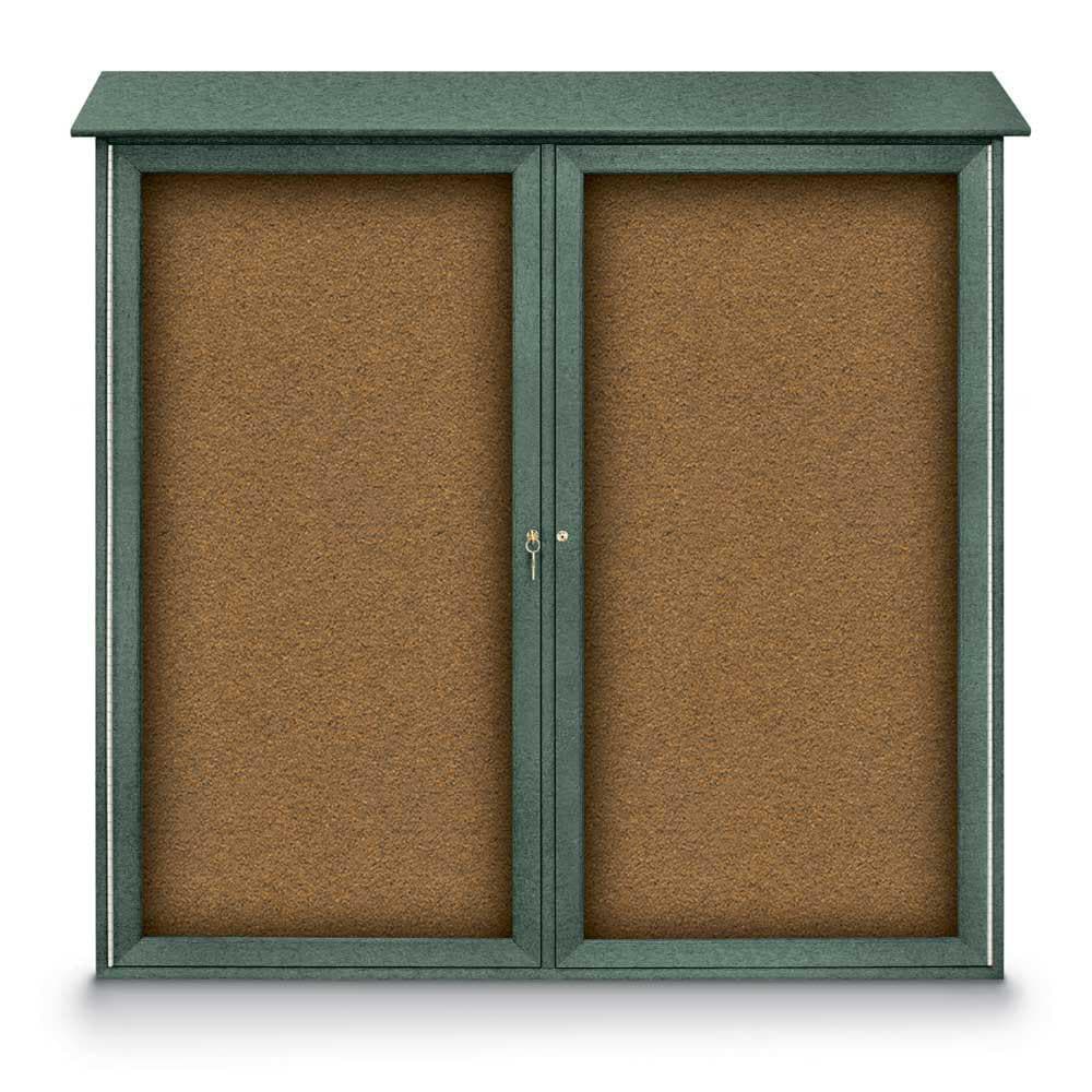 Enclosed Bulletin Board: 48" Wide, 48" High, Cork, Tan