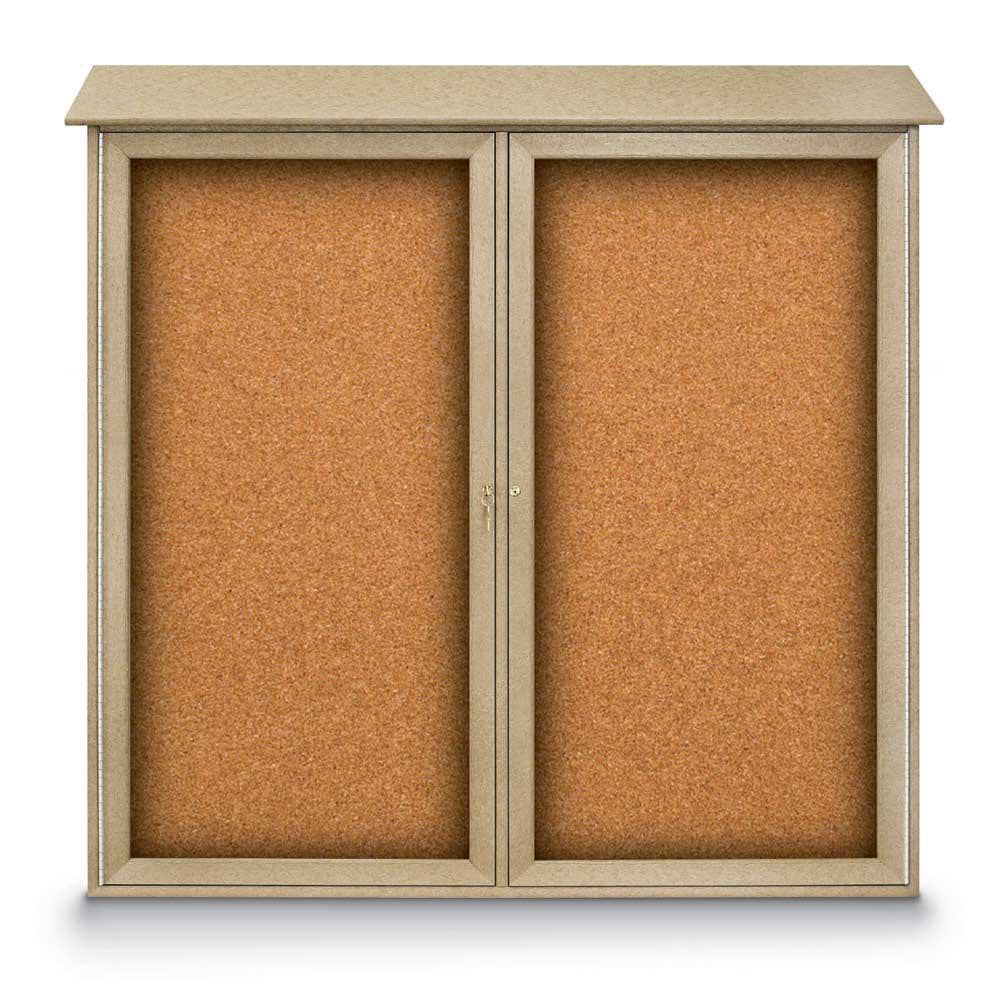 Enclosed Cork Bulletin Board: 48" Wide, 48" High, Cork, Natural Tan