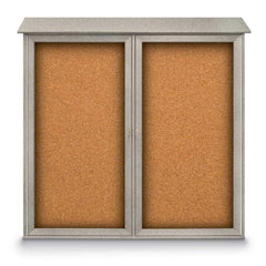 Enclosed Cork Bulletin Board: 48" Wide, 48" High, Cork, Natural Tan