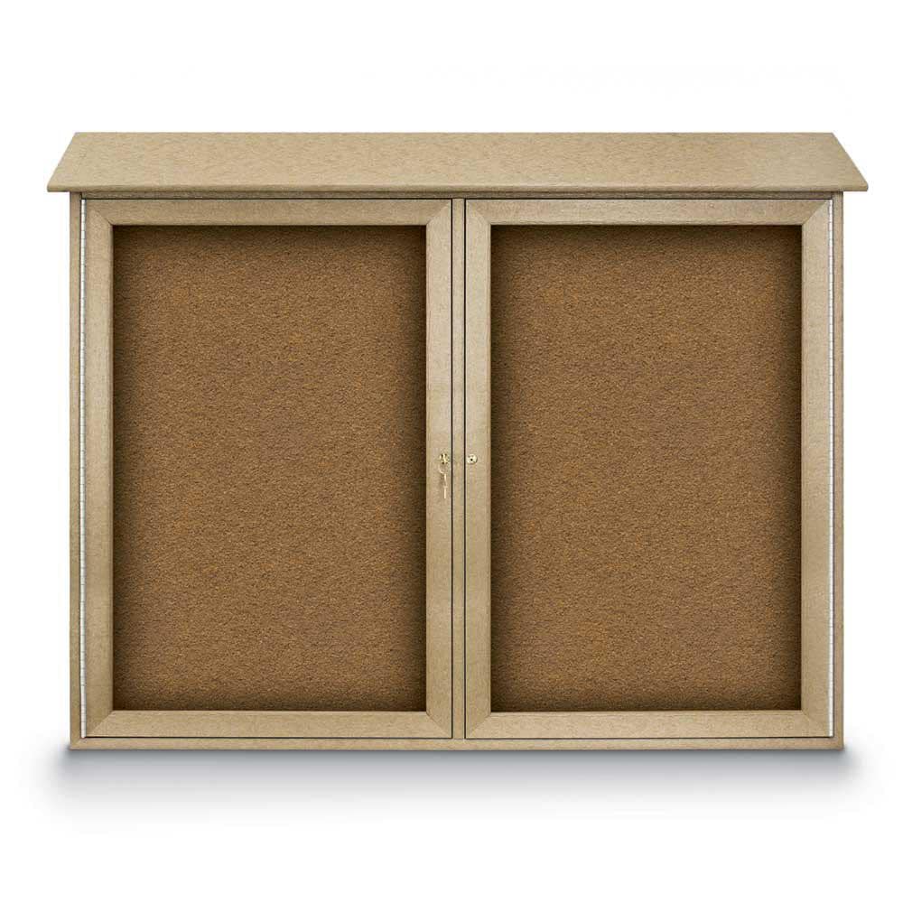 Enclosed Bulletin Board: 45" Wide, 36" High, Cork, Tan