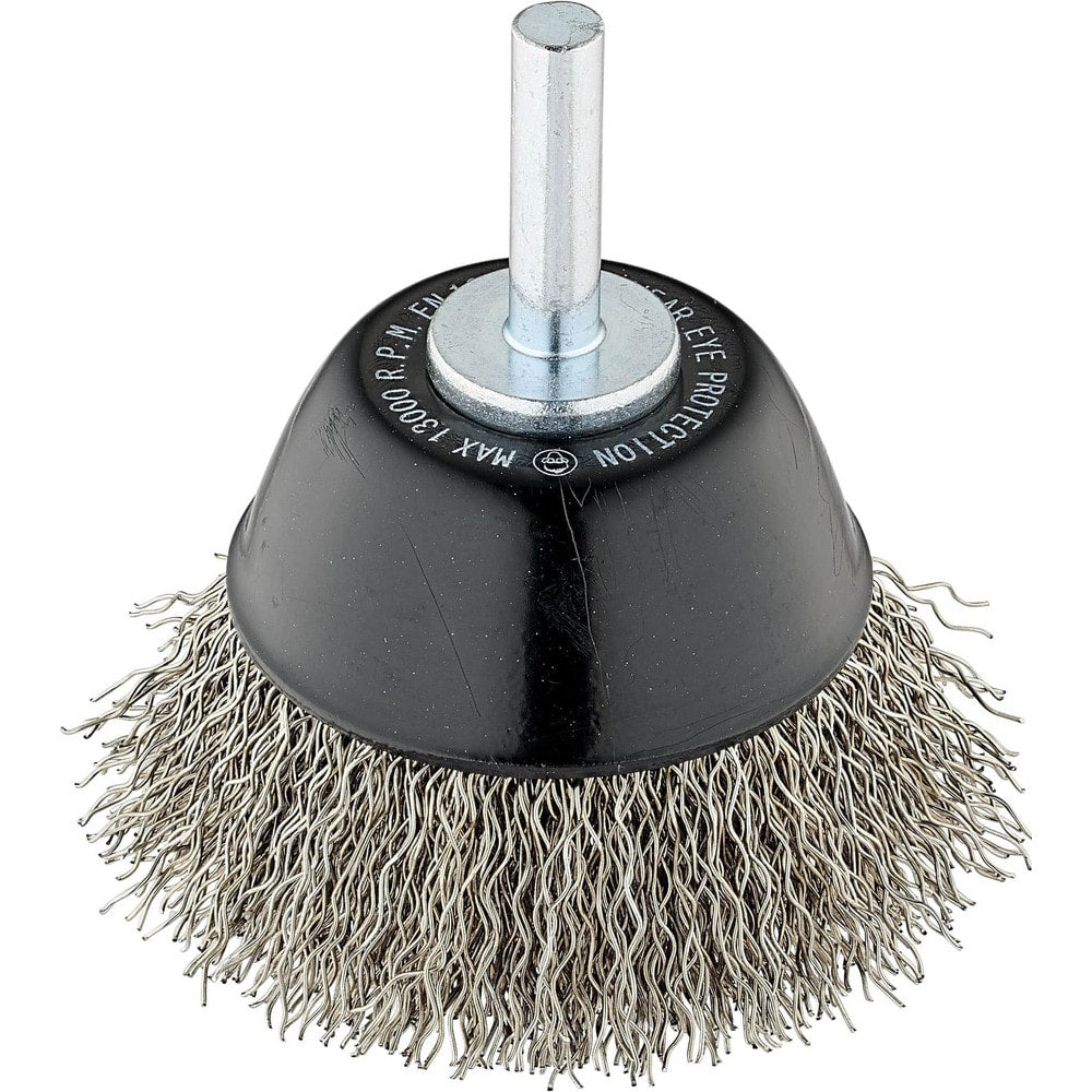 Cup Brush: 2" Dia, 0.0140" Wire Dia, Stainless Steel, Crimped