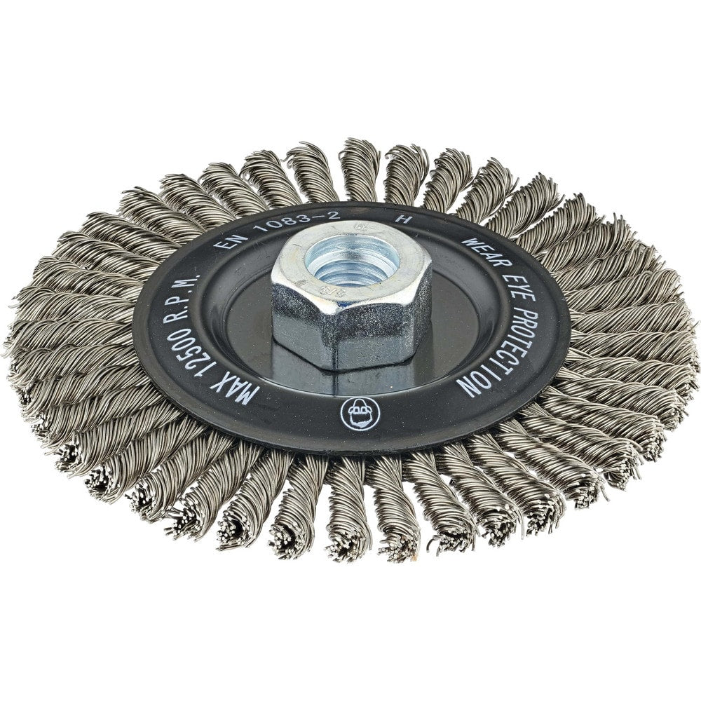 Wheel Brush: 5" Wheel Dia, 1/4" Face Width, 0.0200" Wire Dia,  Crimped