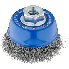 Cup Brush: 3" Dia, 0.0140" Wire Dia, Steel, Crimped