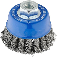 Cup Brush: 4" Dia, 0.0200" Wire Dia, Steel, Knotted