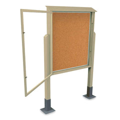 Enclosed Bulletin Board: 48" Wide, 60" High, Cork, Tan