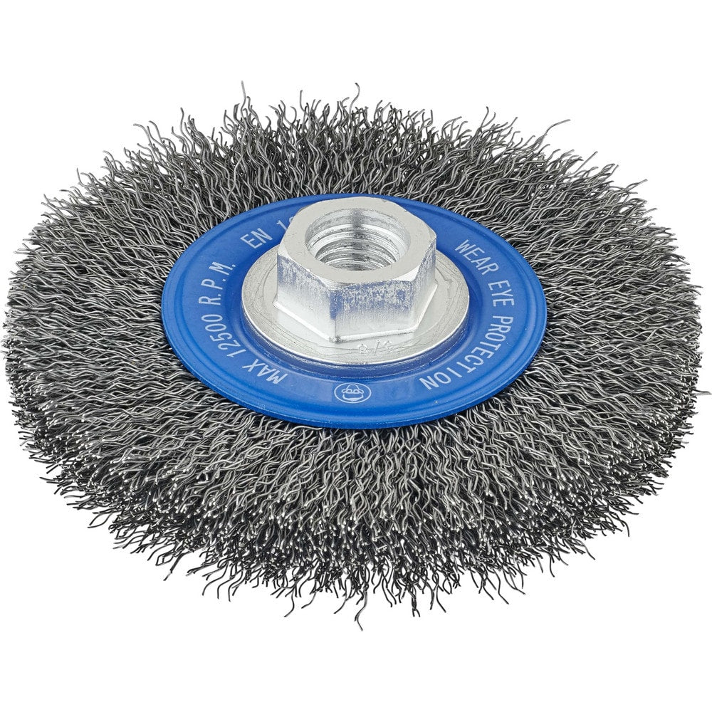 Wheel Brush: 4-1/2" Wheel Dia, 1/2" Face Width, 0.0140" Wire Dia,  Crimped