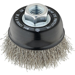 Cup Brush: 3" Dia, 0.0140" Wire Dia, Stainless Steel, Crimped