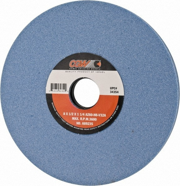 Surface Grinding Wheel: 8" Dia, 1/2" Thick, 1-1/4" Arbor, 60 Grit