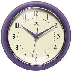 Office Wall Clocks; Clock Type: Dial; Display Type: Analog; Power Source: Battery; Clock Movement Control: Manual; Face Diameter: 7.25000; Face Color: Off-White; Case Color: Purple; Digit Color: Black