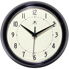 Office Wall Clocks; Clock Type: Dial; Display Type: Analog; Power Source: Battery; Clock Movement Control: Manual; Face Diameter: 7.75000; Face Color: Off-White; Case Color: Black; Digit Color: Black