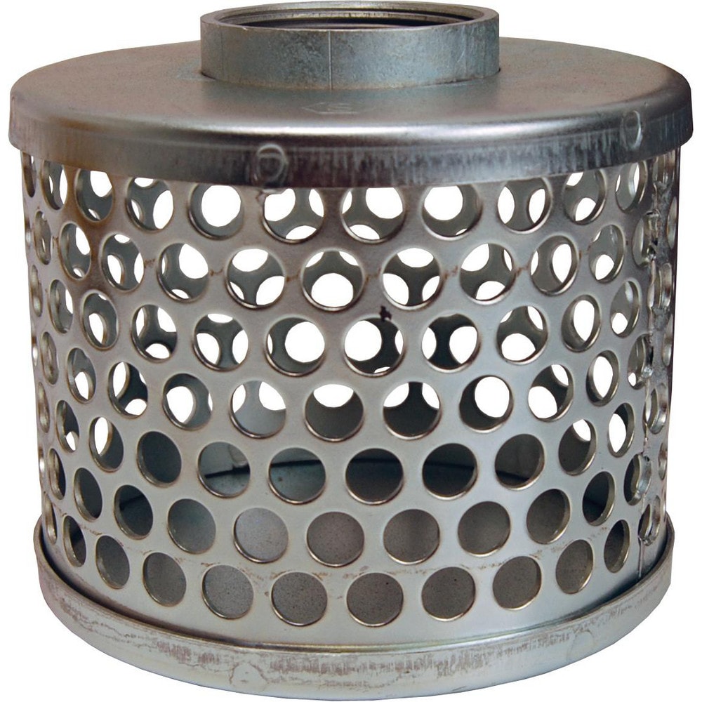 Strainers, Skimmers & Foot Valves; Product Type: Round Hole Strainer; Pipe Size: 4; Material: Zinc-Plated Steel; Hose Size: 4 in; Lead Free: No; Overall Height: 4.41 in; Overall Diameter: 4.875