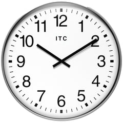 Office Wall Clocks; Clock Type: Dial; Display Type: Analog; Power Source: Battery; Clock Movement Control: Manual; Face Diameter: 18.5000; Face Color: White; Case Color: Silver; Digit Color: Black