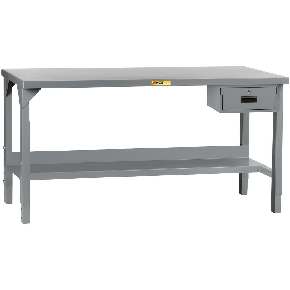 Height Adjustable Table: 60" Wide, 24 to 41" High, Powder Coated, 12 Gauge Steel Top, Steel Base, Gray