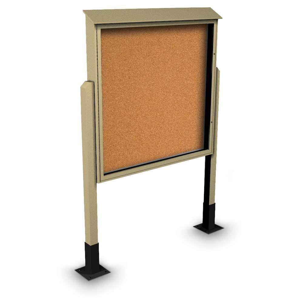 Enclosed Bulletin Board: 60" Wide, 60" High, Cork, Tan