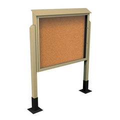 Enclosed Bulletin Board: 60" Wide, 48" High, Cork, Tan