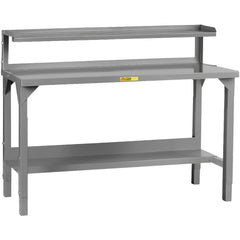 Heavy-Duty Work Bench with Riser: 72" Wide, 24 to 41" High, Powder Coated, 12 Gauge Steel Top, Steel Base, Gray