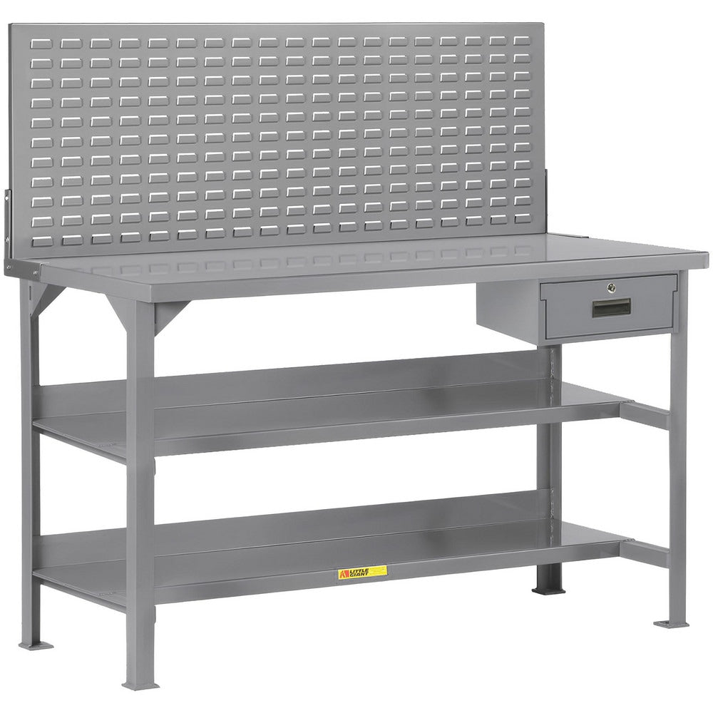 Heavy-Duty Use Workbench: 48" Wide, 24" Deep, 36" High, Powder Coated, Steel Top, Gray