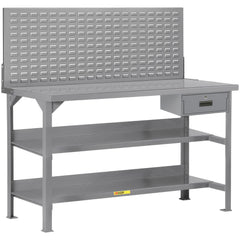 Heavy-Duty Use Workbench: 60" Wide, 30" Deep, 36" High, Powder Coated, Steel Top, Gray