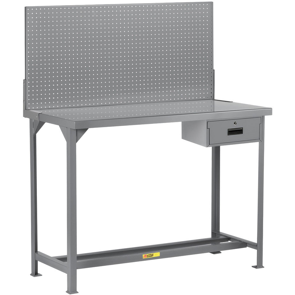 Heavy-Duty Use Workbench: 48" Wide, 24" Deep, 60" High, Powder Coated, Steel Top, Gray