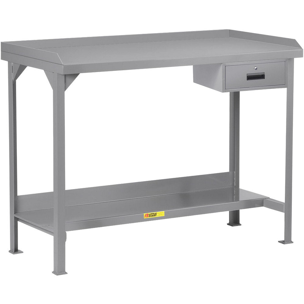 Work Bench: 48" Wide, 36" High, Powder Coated, 12 Gauge Steel Top, Steel Base, Gray