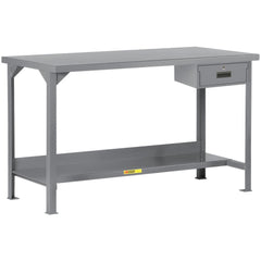 Welded Work Table: 36" Wide, 36" High, Powder Coated, 12 Gauge Steel Top, Steel Base, Gray