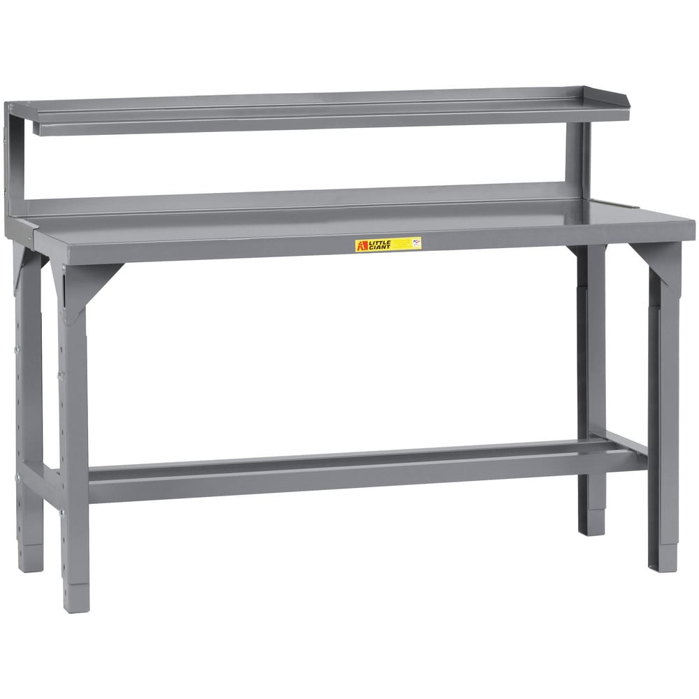 Heavy-Duty Work Bench with Riser: 48" Wide, 24 to 41" High, Powder Coated, 12 Gauge Steel Top, Steel Base, Gray