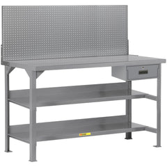 Heavy-Duty Use Workbench: 60" Wide, 36" Deep, 36" High, Powder Coated, Steel Top, Gray