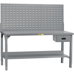 Heavy-Duty Use Workbench: 72" Wide, 30" Deep, 51 to 65" High, Powder Coated, Steel Top